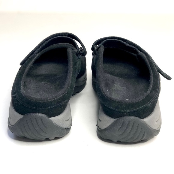 L.L.Bean suede Mary Jane mule slip on shoes hook and loop adjustable strap black - Picture 3 of 11
